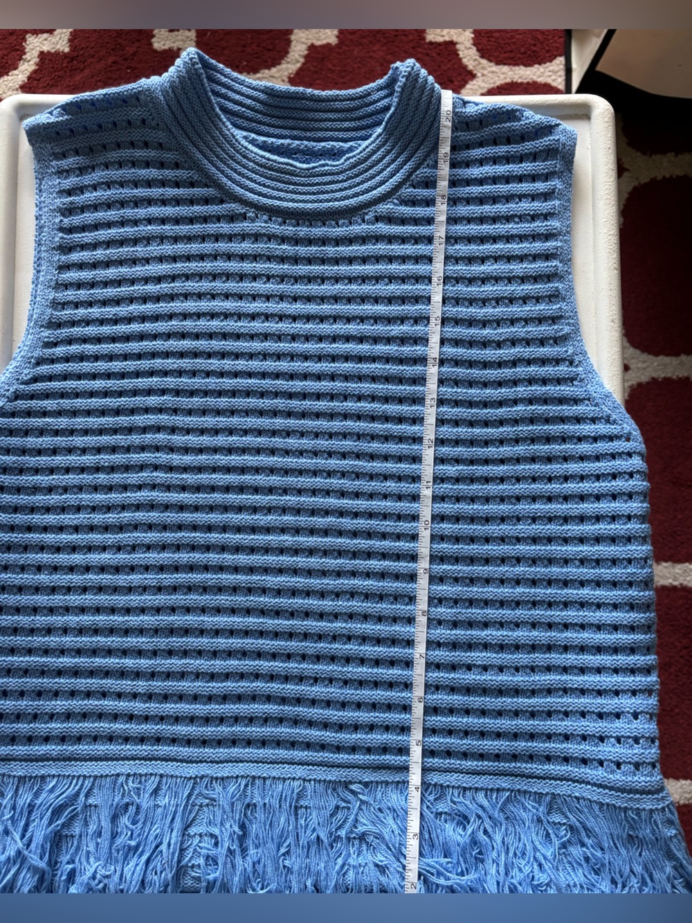 Sleeveless Light Blue Sleeveless Sweater Fringe Top - Picture 4 of 5